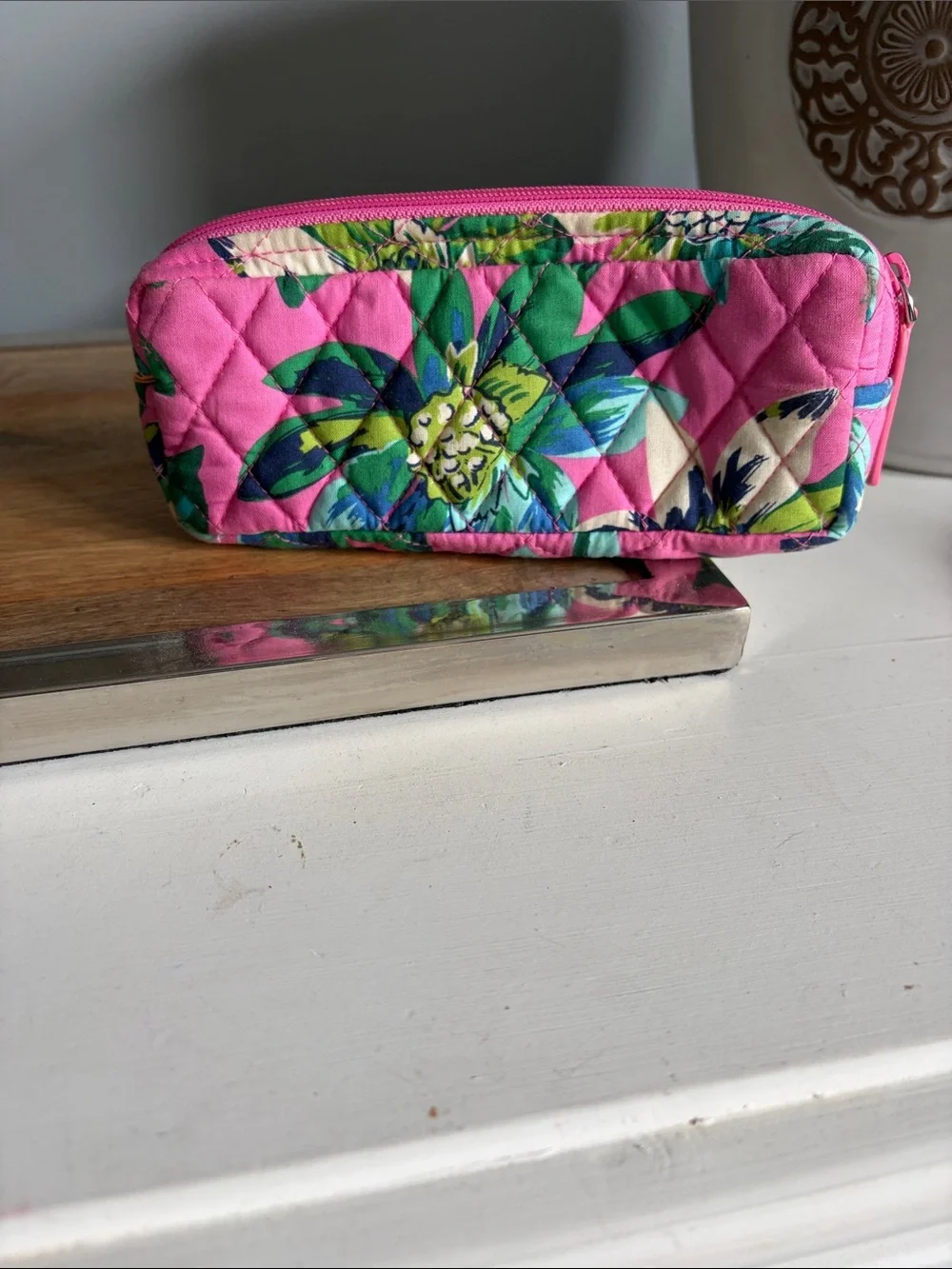 Vera Bradley Pink & Green Floral Quilted Cosmetic Travel Bag Set